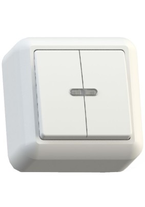 Выключатель 2 ОП Оптима А510-387 с подсв., с изолир. пласт. белый, 250В 10А (инд.уп.)