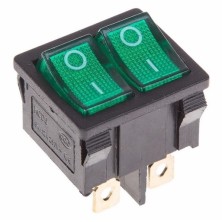 Выключатель 2-х клавишный Rexant 36-2163 (ON-OFF/250v/6A/подств./зеленый)