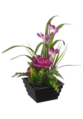 Орхидеи и лютики в пластиковом горшке Д115 Ш115 В230, фиолетовый
