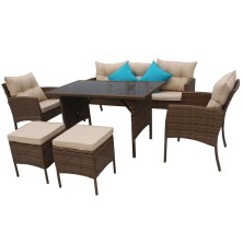 Комплект мебели Милена SFS078 цвет: коричневый, бежевый(стол+диван+2 пуфа+2 кресла)