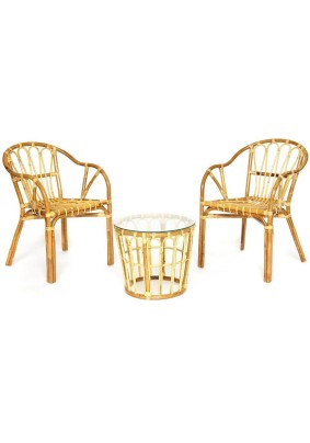 Комплект мебели "AKIRA"  (2 кресла+стол со стеклом) цвет: Натуральный