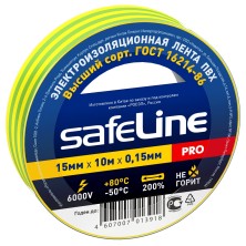 Изолента ПВХ/15х10/Safeline желто-зеленый