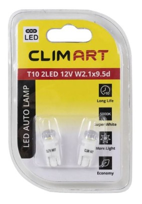 Лампа автомобильная светодиодная Clim Art T10 2LED 12V W2.1x9.5d (W5W) 2шт