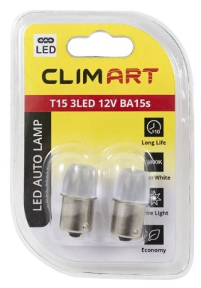 Лампа автомобильная светодиодная Clim Art T15 3LED 12V BA15s (R10W) 2шт