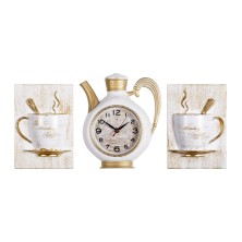 Комплект, часы настенные чайник 2622+2-002 6,5х24см+2 чашки, корпус белый с золотом 