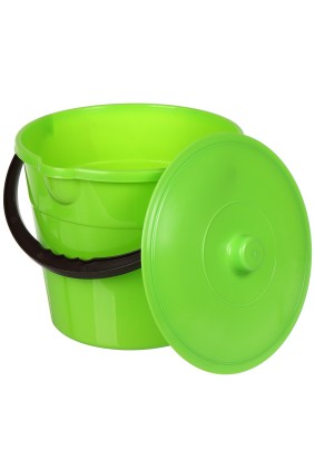 Ведро пластиковое круглое 10 л с крышкой салатовое/зеленое со сливом